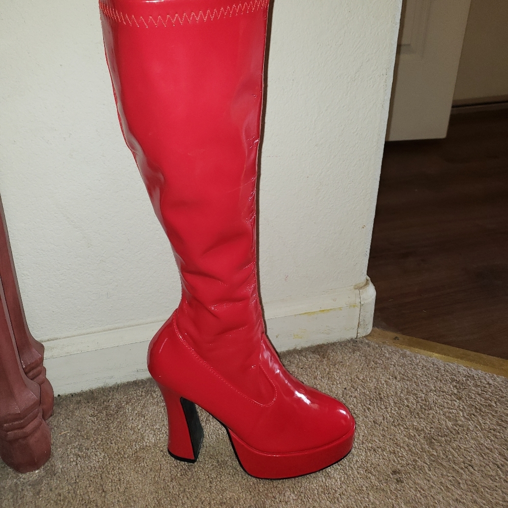 Patten leather red boots